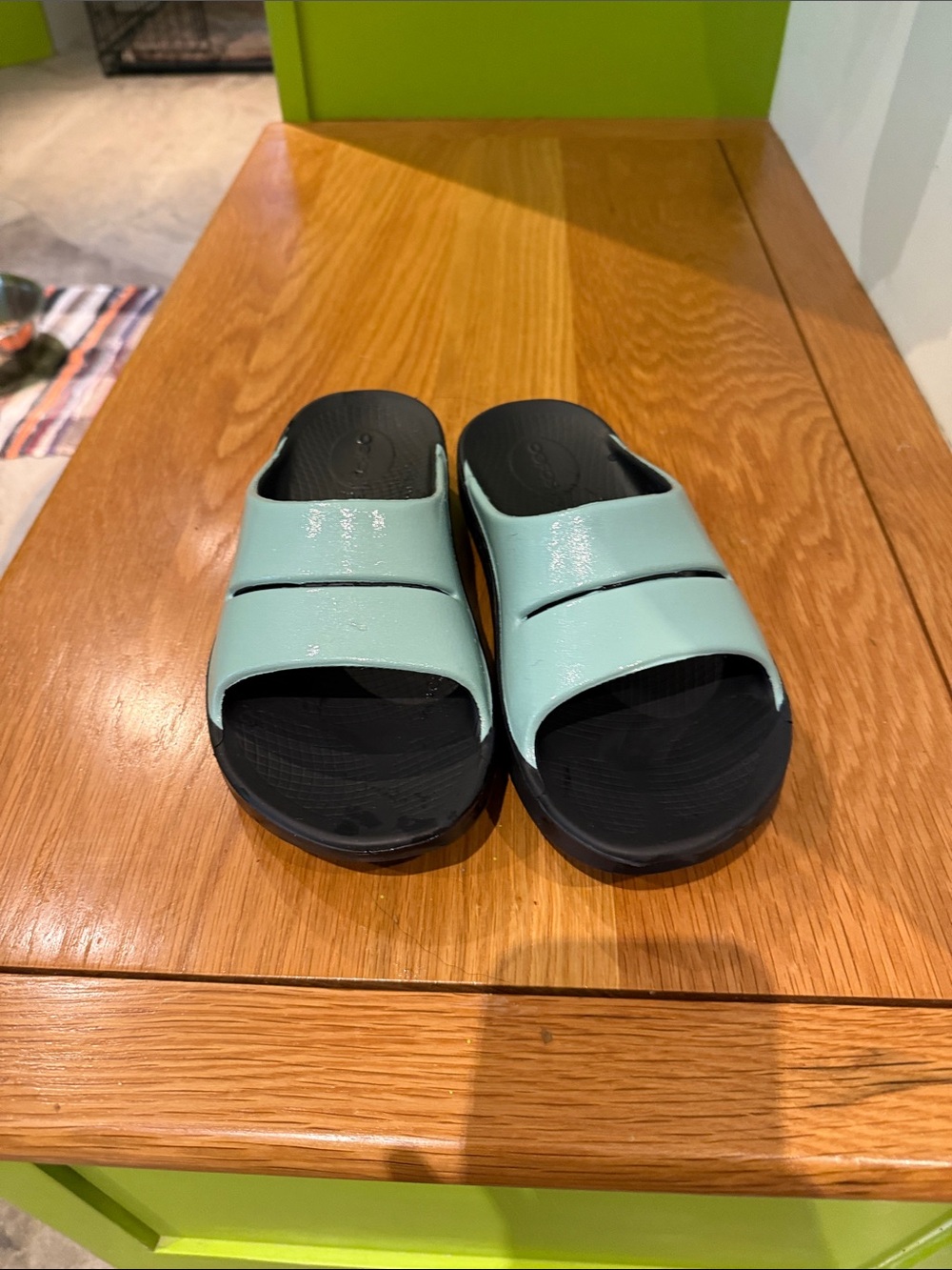Womens oofos Slide Sandals in Light Aqua Blue